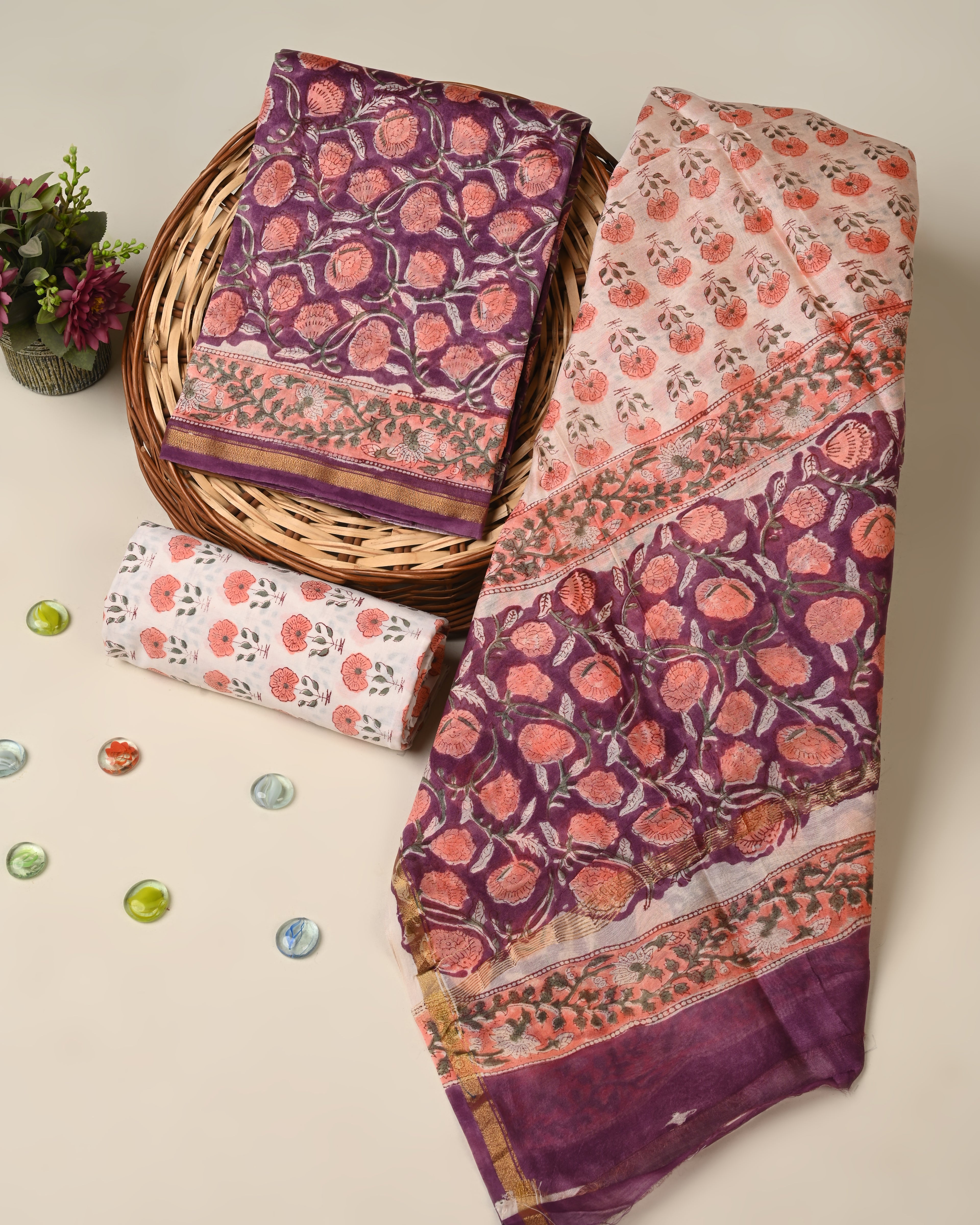 Ethnic wear hand block printed chanderi silk suit