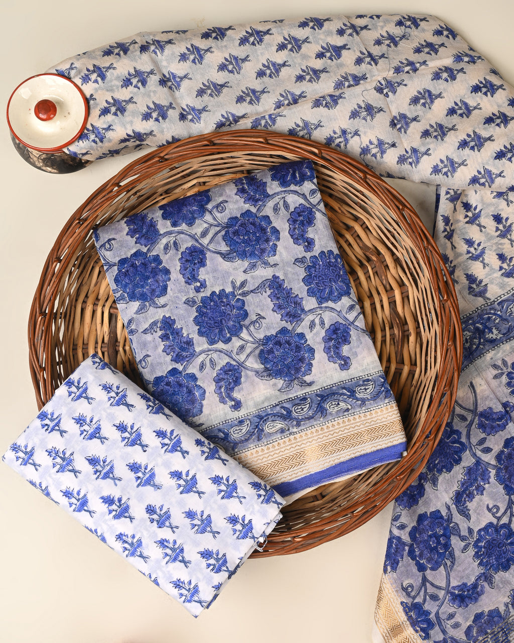 Designer hand block printed premium maheswari silk suit