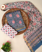 Designer hand block printed premium maheswari silk suit