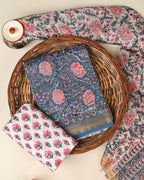 Designer hand block printed premium maheswari silk suit