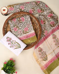Designer hand block printed premium maheswari silk suit