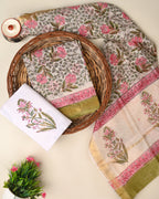 Designer hand block printed premium maheswari silk suit