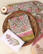 Designer hand block printed premium maheswari silk suit