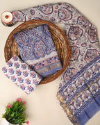 Designer hand block printed premium maheswari silk suit