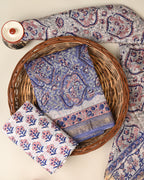 Designer hand block printed premium maheswari silk suit