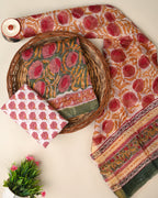 Designer hand block printed premium maheswari silk suit
