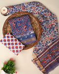 Designer hand block printed premium maheswari silk suit