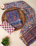 Designer hand block printed premium maheswari silk suit