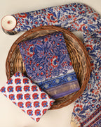 Designer hand block printed premium maheswari silk suit