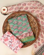 Designer hand block printed premium maheswari silk suit