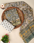 Traditional hand block printed premium maheswari silk suit