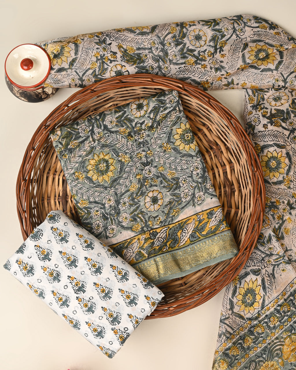 Traditional hand block printed premium maheswari silk suit
