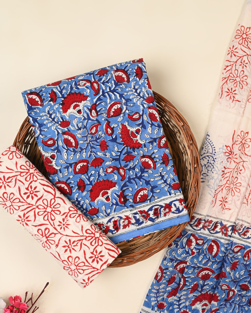 EXCLUSIVE SANGANERI COTTON SUIT WITH COTTON DUPATTA