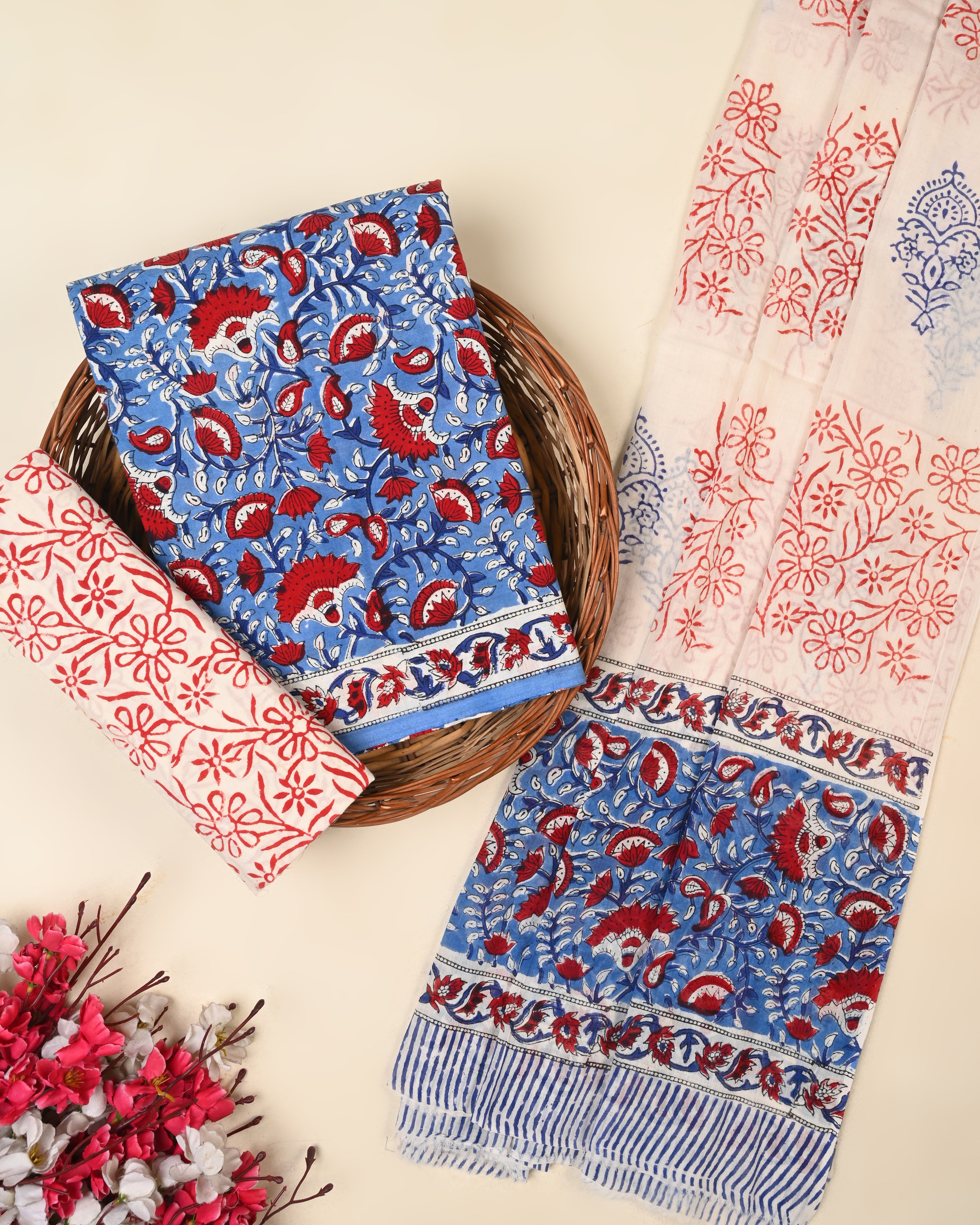 EXCLUSIVE SANGANERI COTTON SUIT WITH COTTON DUPATTA