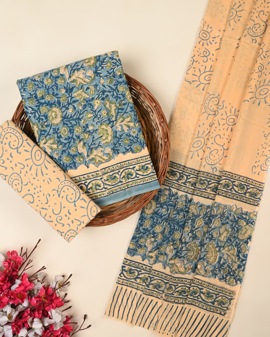 EXCLUSIVE SANGANERI COTTON SUIT WITH COTTON DUPATTA