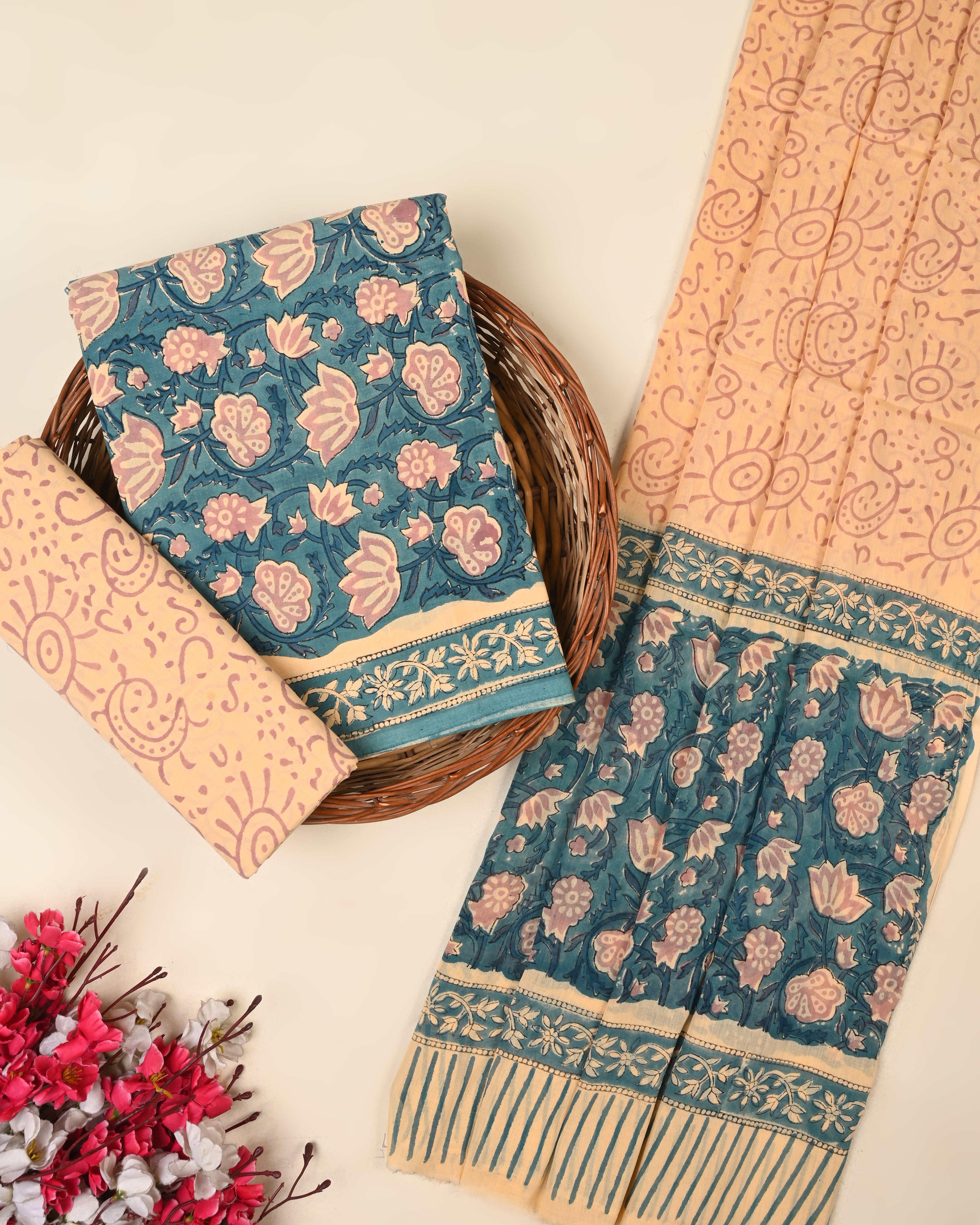 EXCLUSIVE SANGANERI COTTON SUIT WITH COTTON DUPATTA
