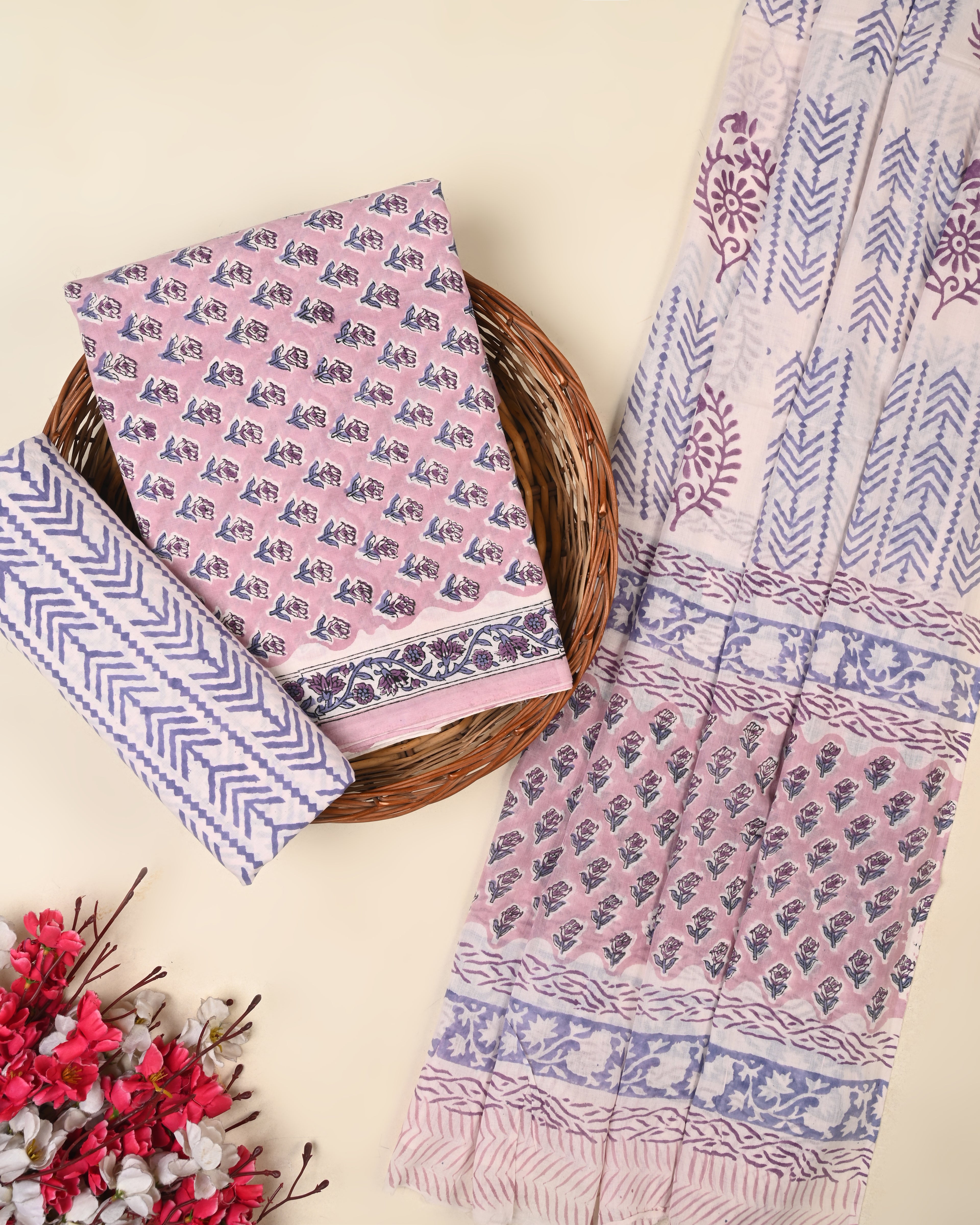 EXCLUSIVE SANGANERI COTTON SUIT WITH COTTON DUPATTA