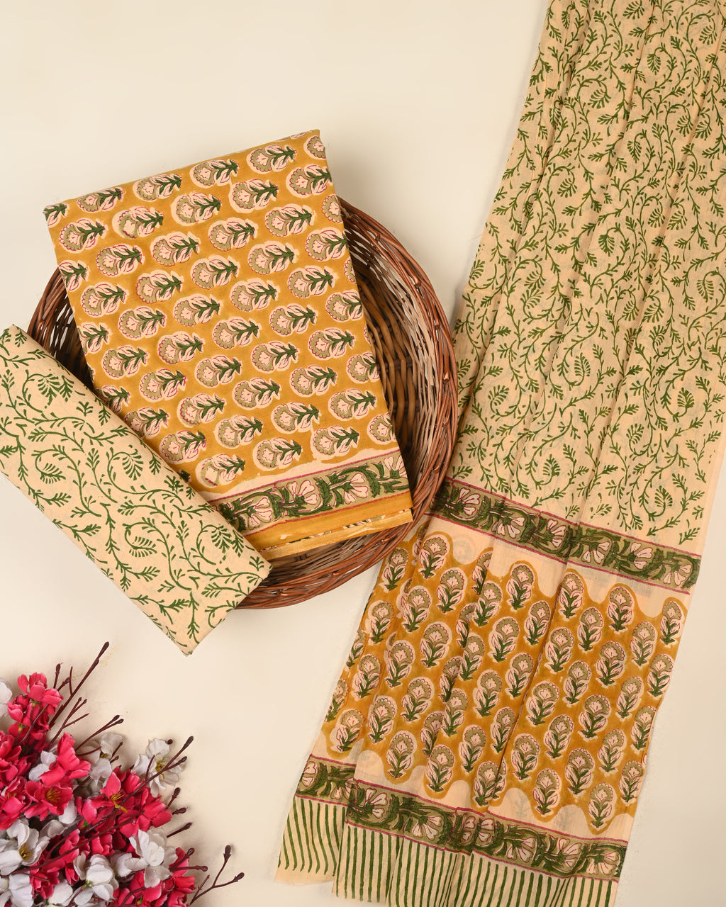 EXCLUSIVE SANGANERI COTTON SUIT WITH COTTON DUPATTA (Copy)