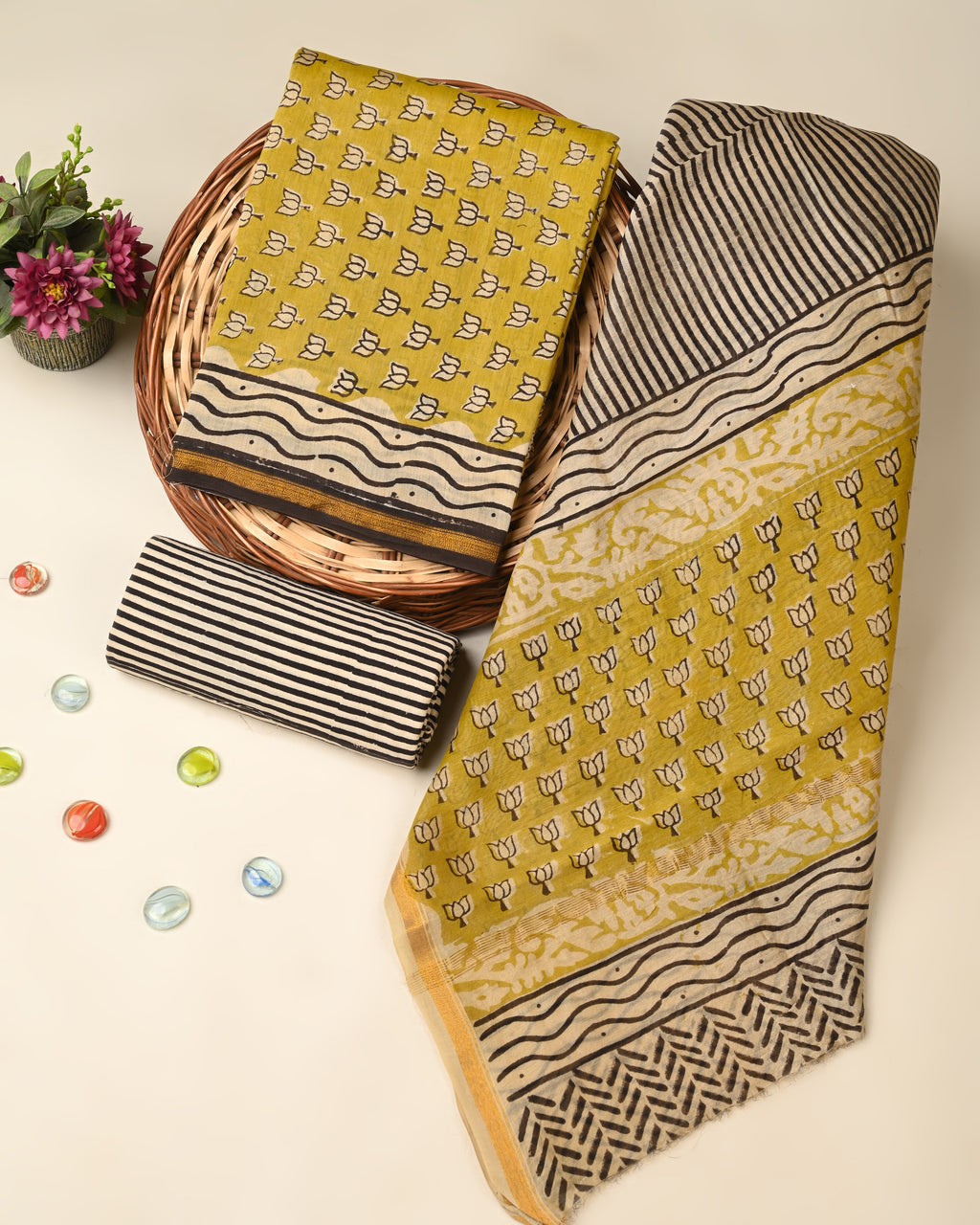 Exclusive bagru print chanderi silk suit