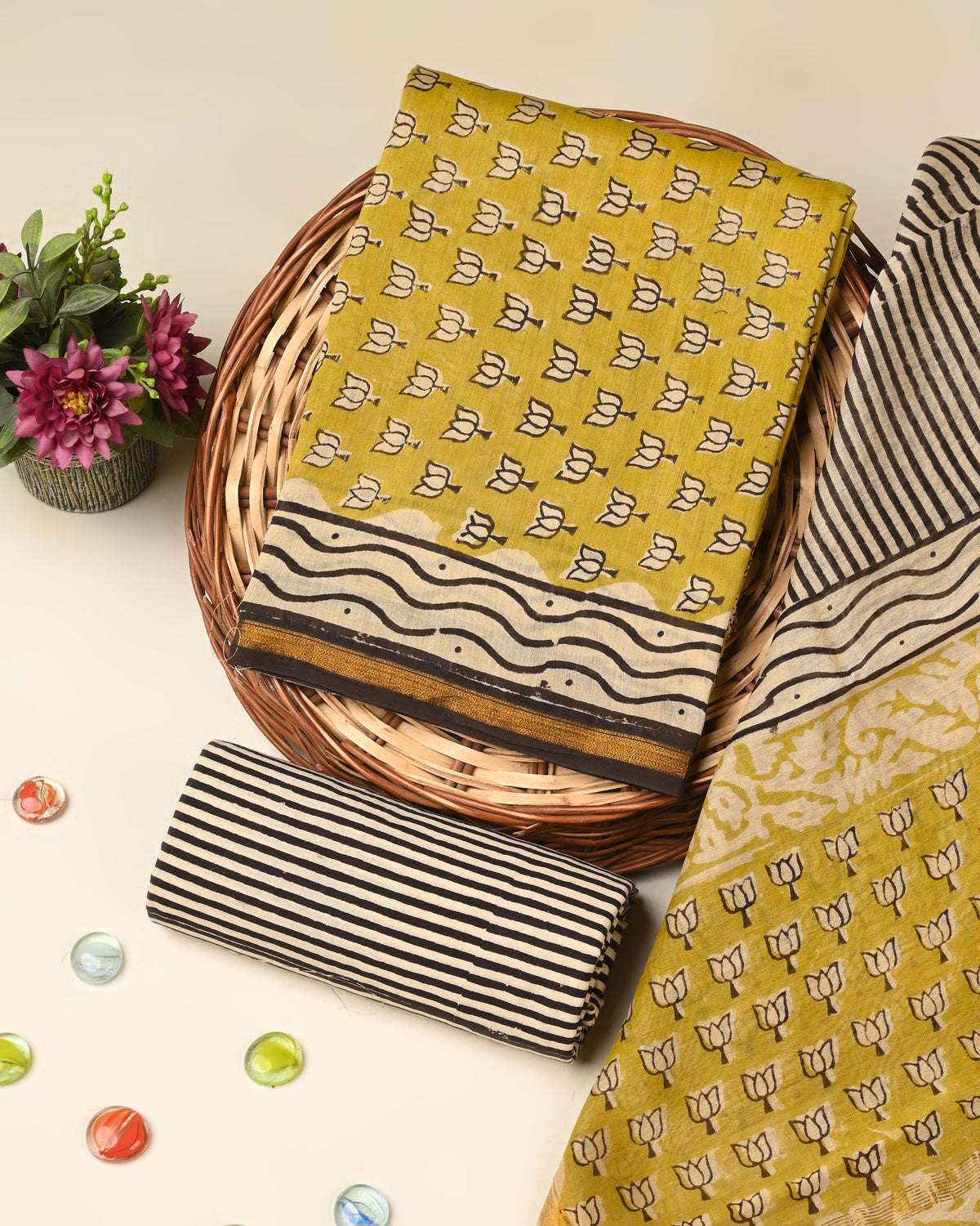 Exclusive bagru print chanderi silk suit