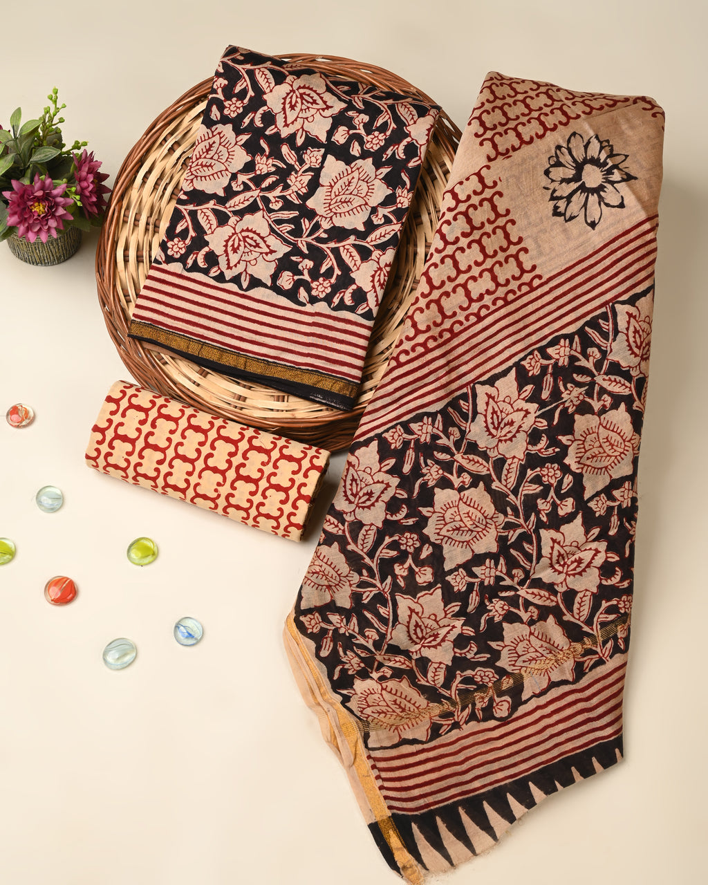 Exclusive bagru print chanderi silk suit