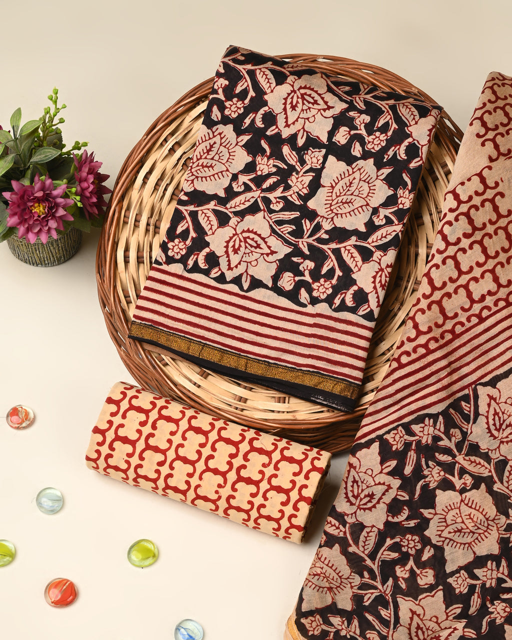 Exclusive bagru print chanderi silk suit