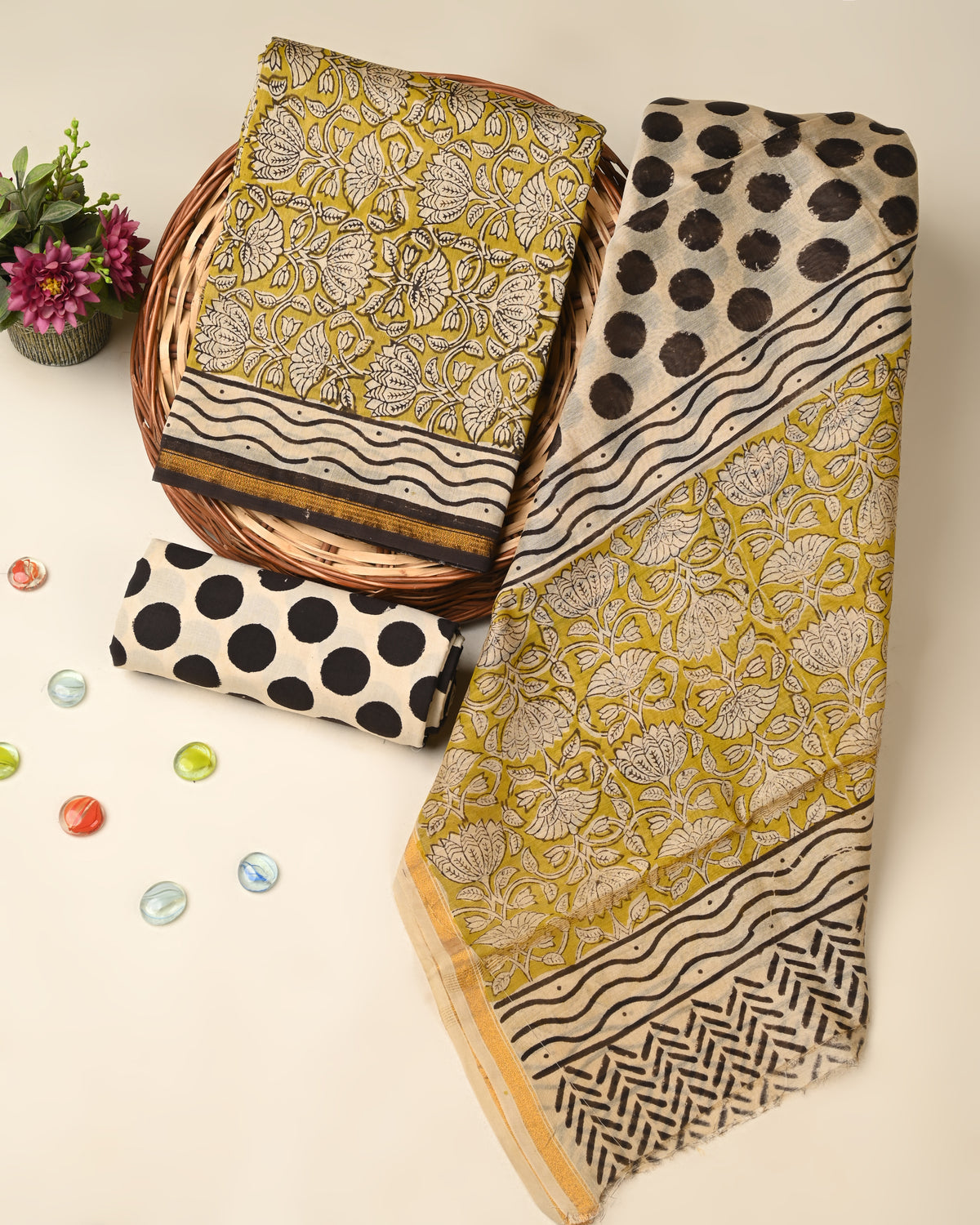 Exclusive bagru print chanderi silk suit