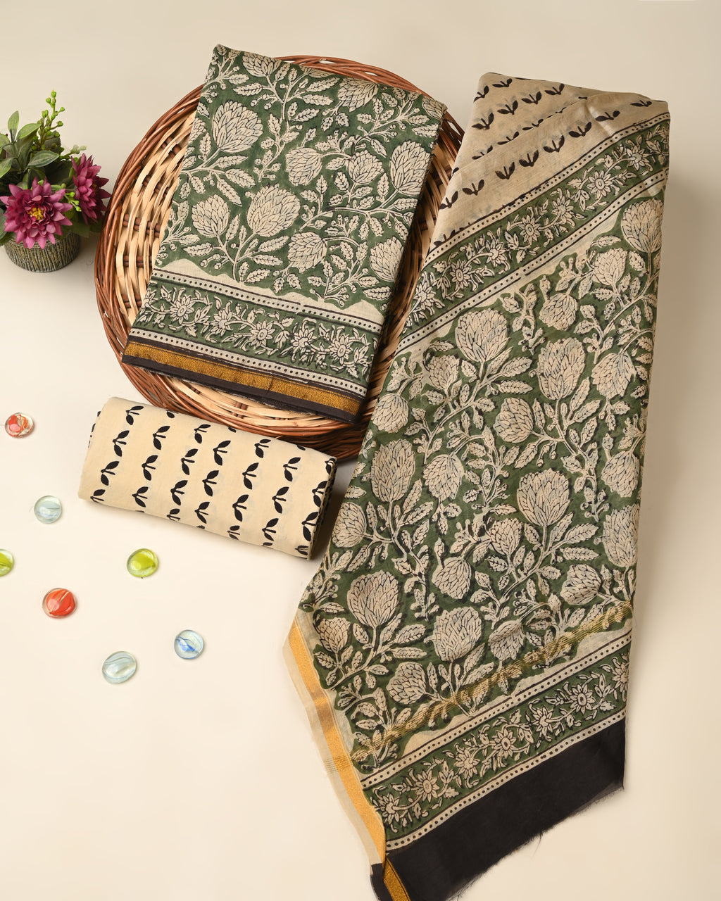 Exclusive bagru print chanderi silk suit
