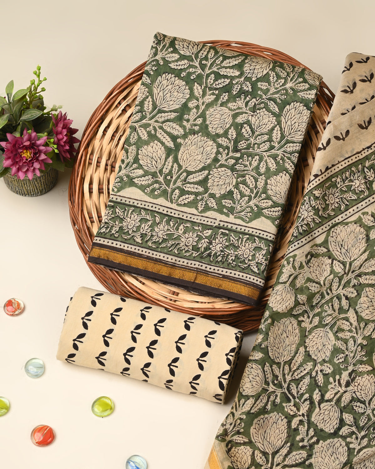 Exclusive bagru print chanderi silk suit