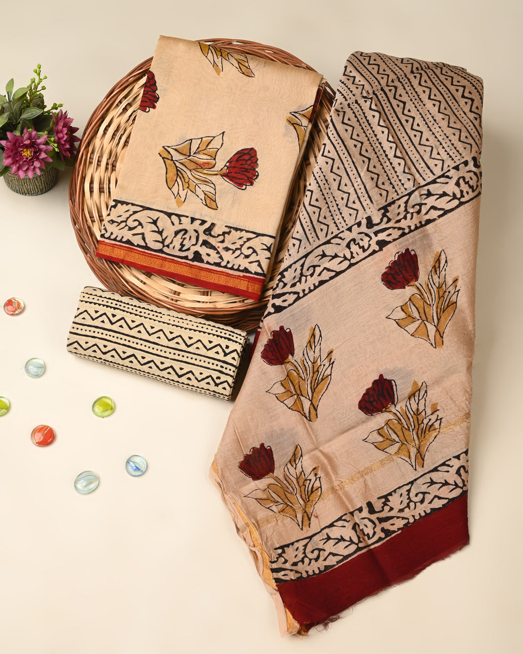 Exclusive bagru print chanderi silk suit