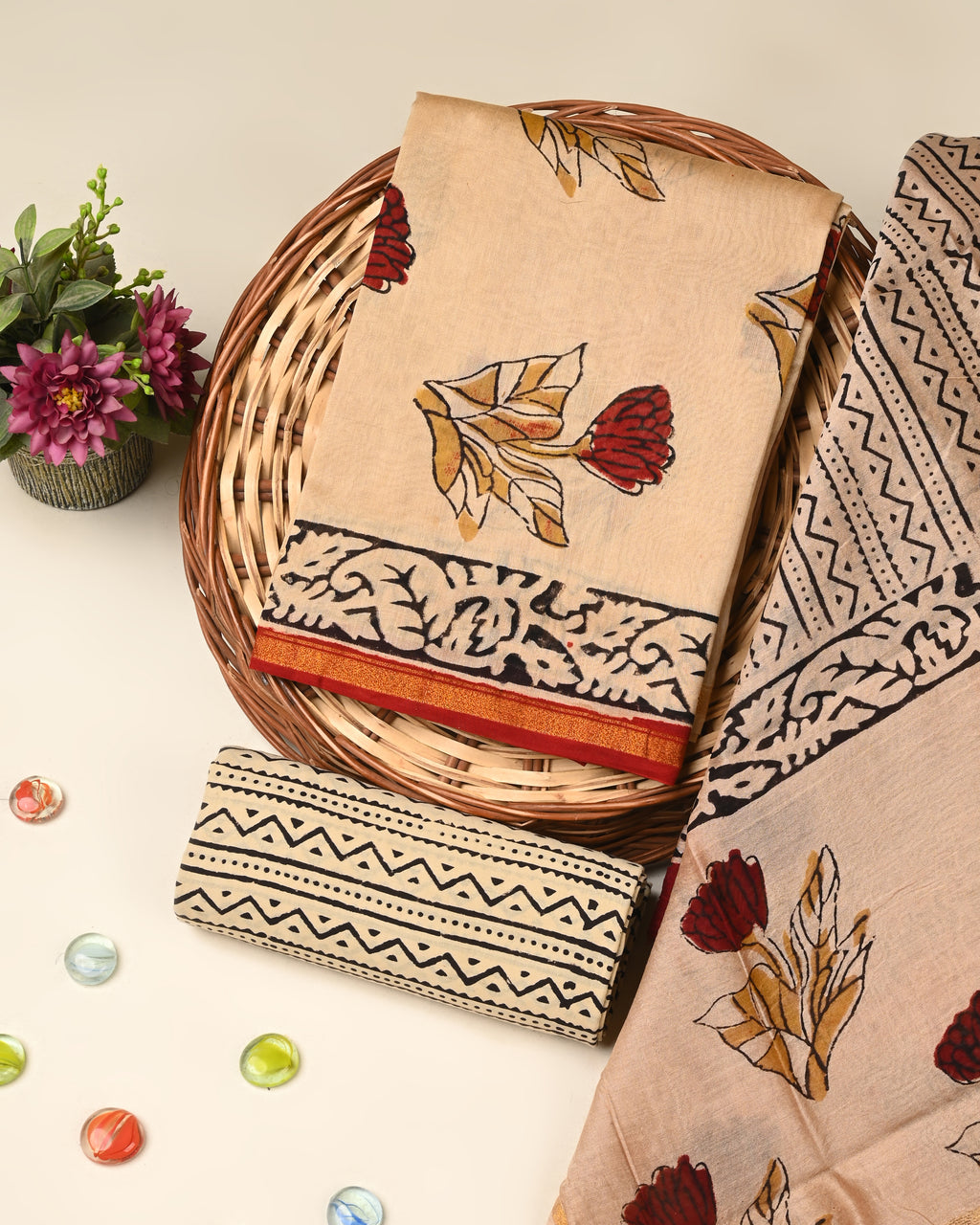 Exclusive bagru print chanderi silk suit