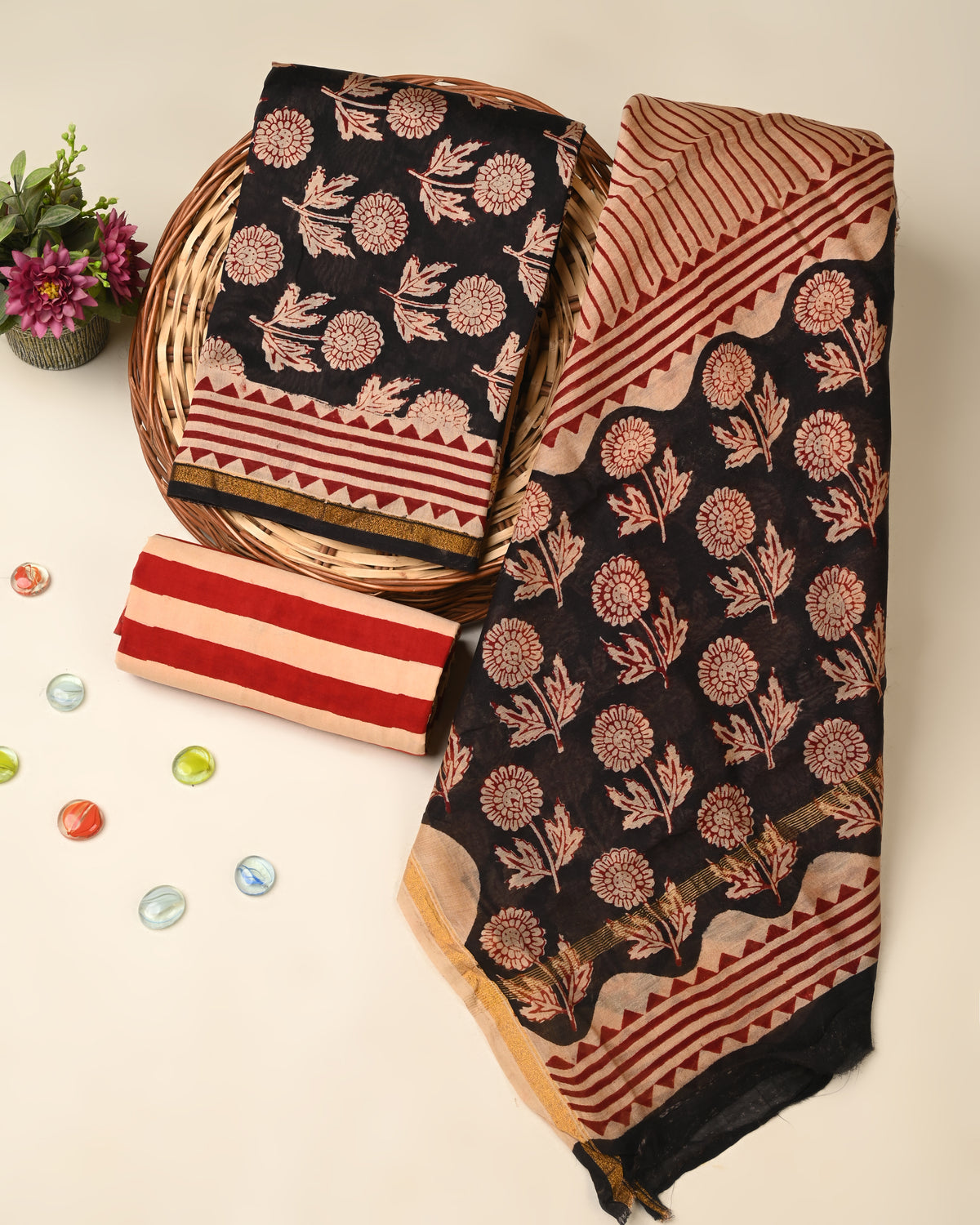 Exclusive bagru print chanderi silk suit