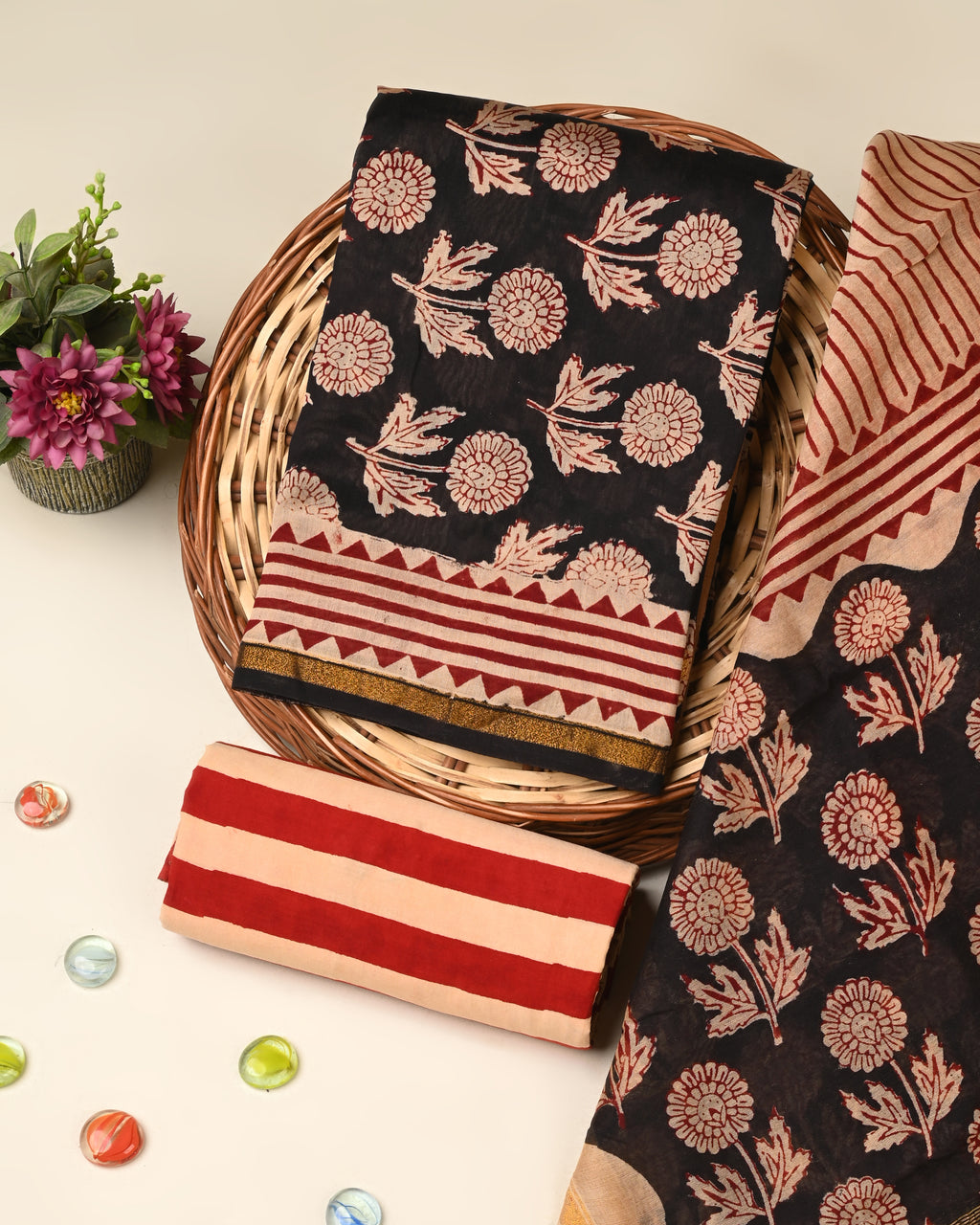 Exclusive bagru print chanderi silk suit