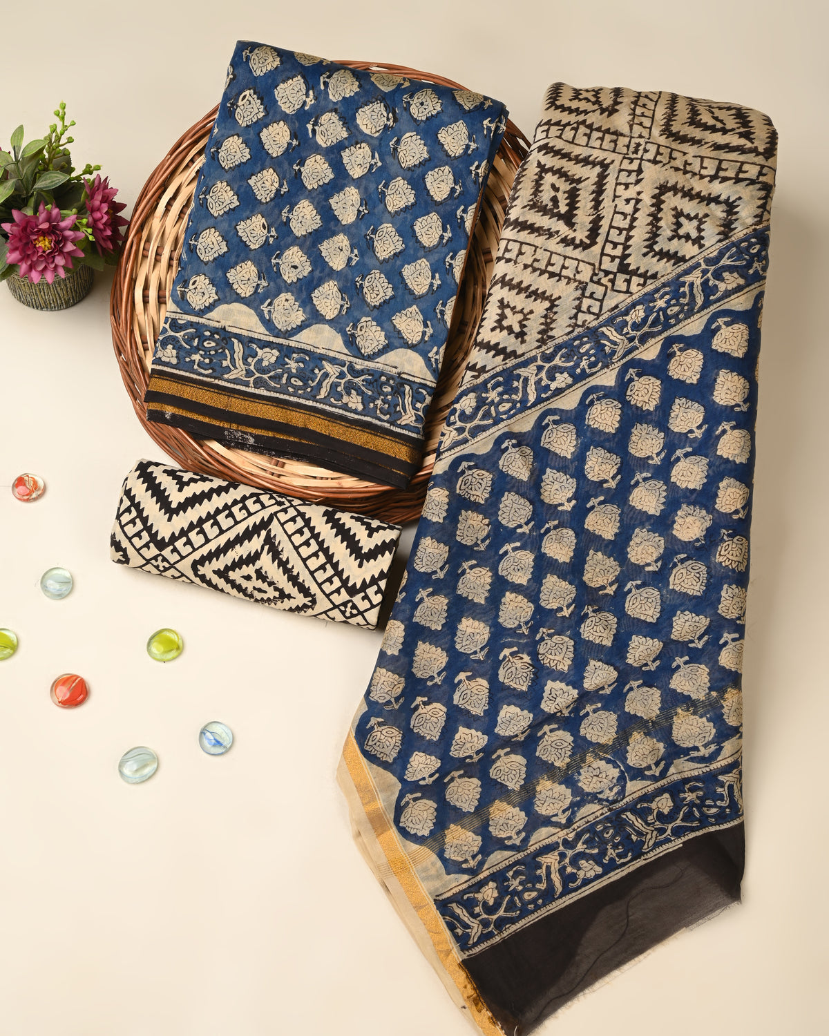 Exclusive bagru print chanderi silk suit