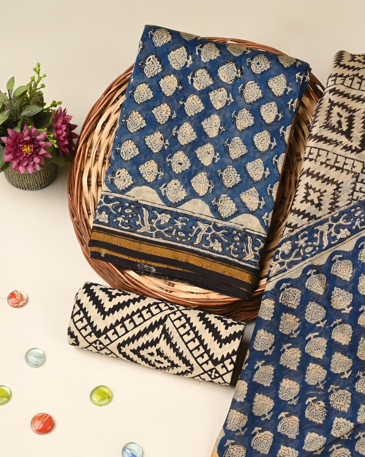 Exclusive bagru print chanderi silk suit