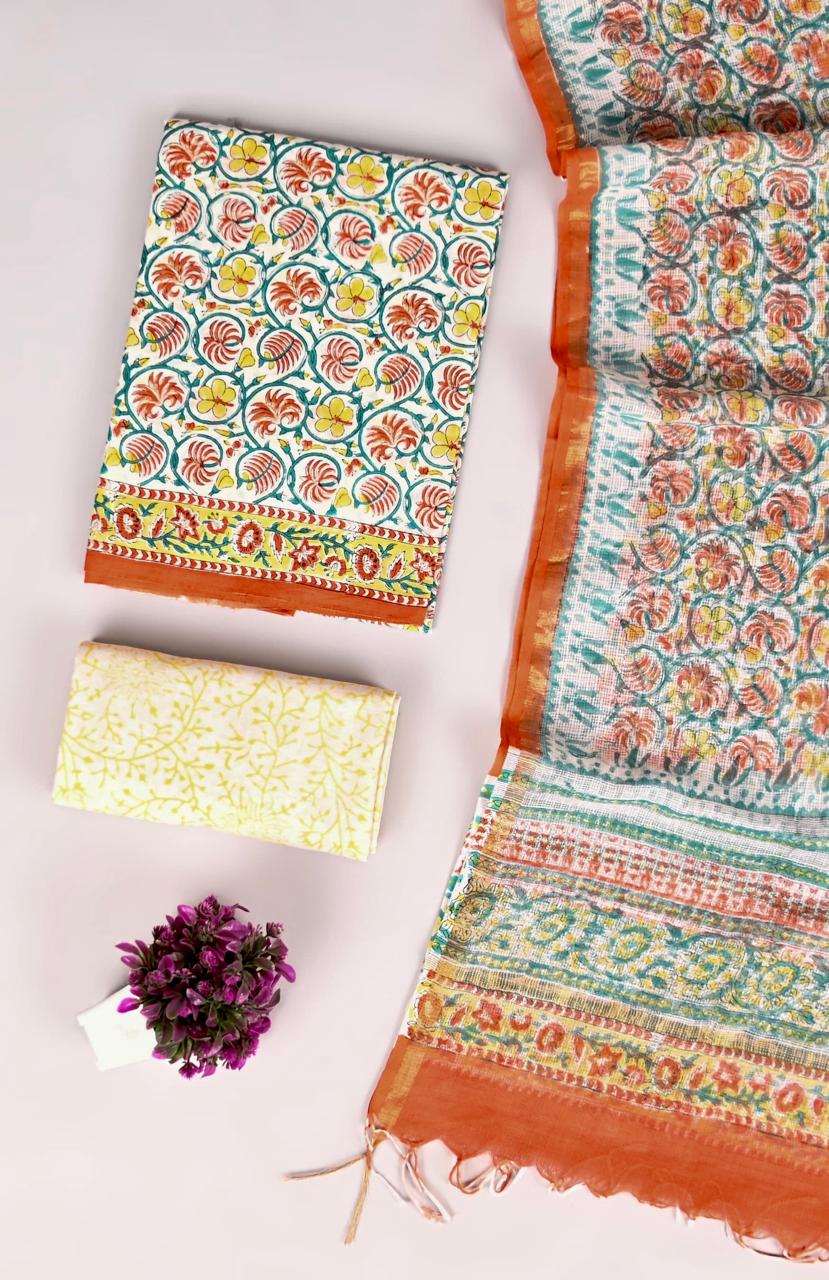 Elegant cotton suit with kota doriya dupatta