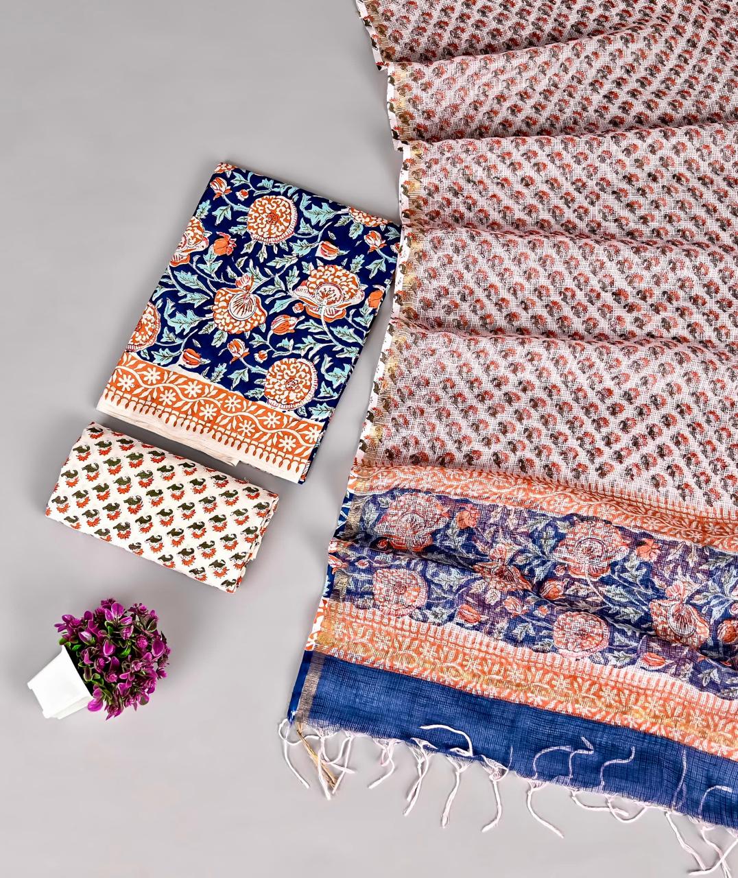 Elegant cotton suit with kota doriya dupatta