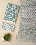 Attractive Rapid hand block printed cotton suit with kota doriya dupatta