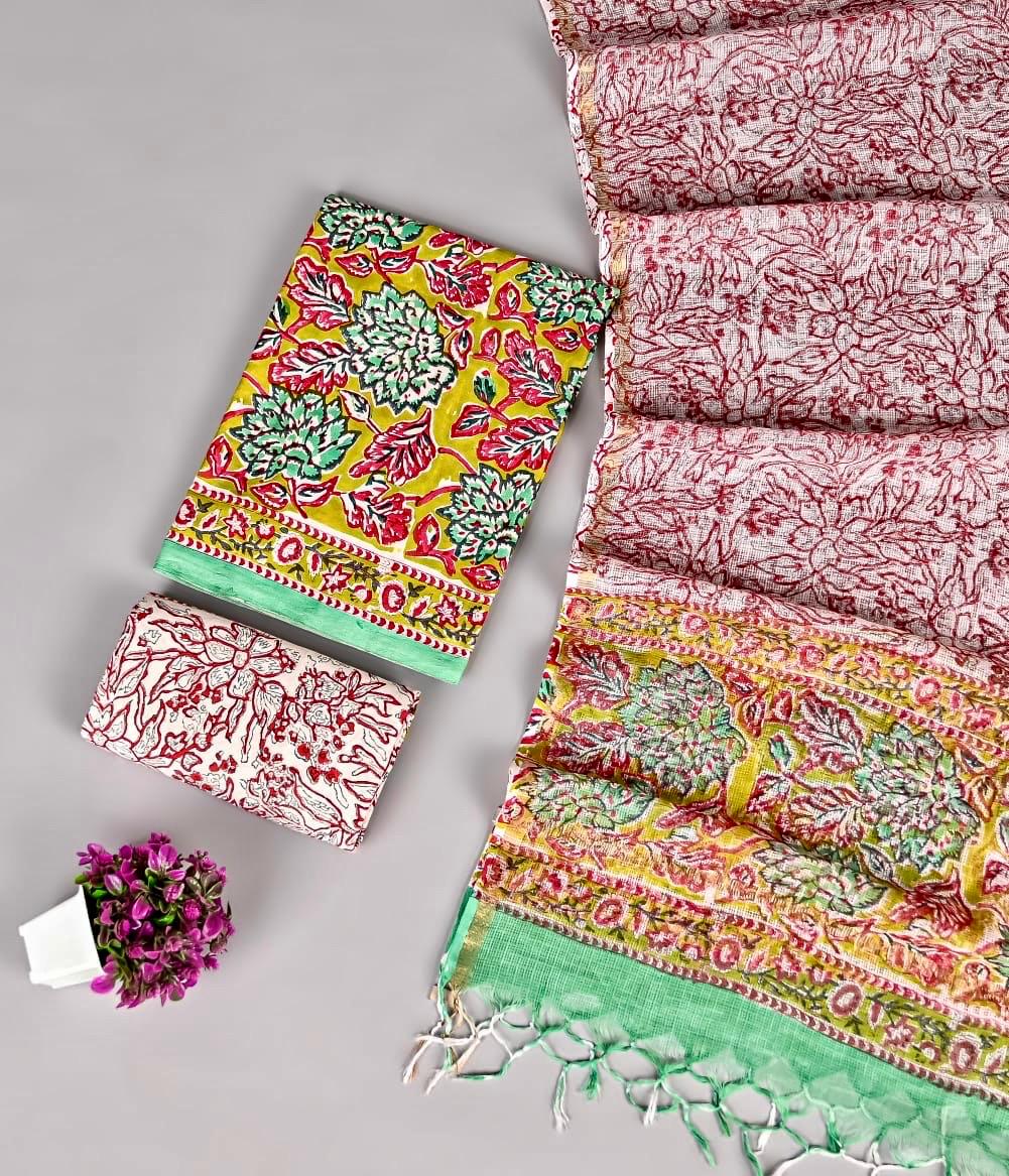 Elegant cotton suit with kota doriya dupatta