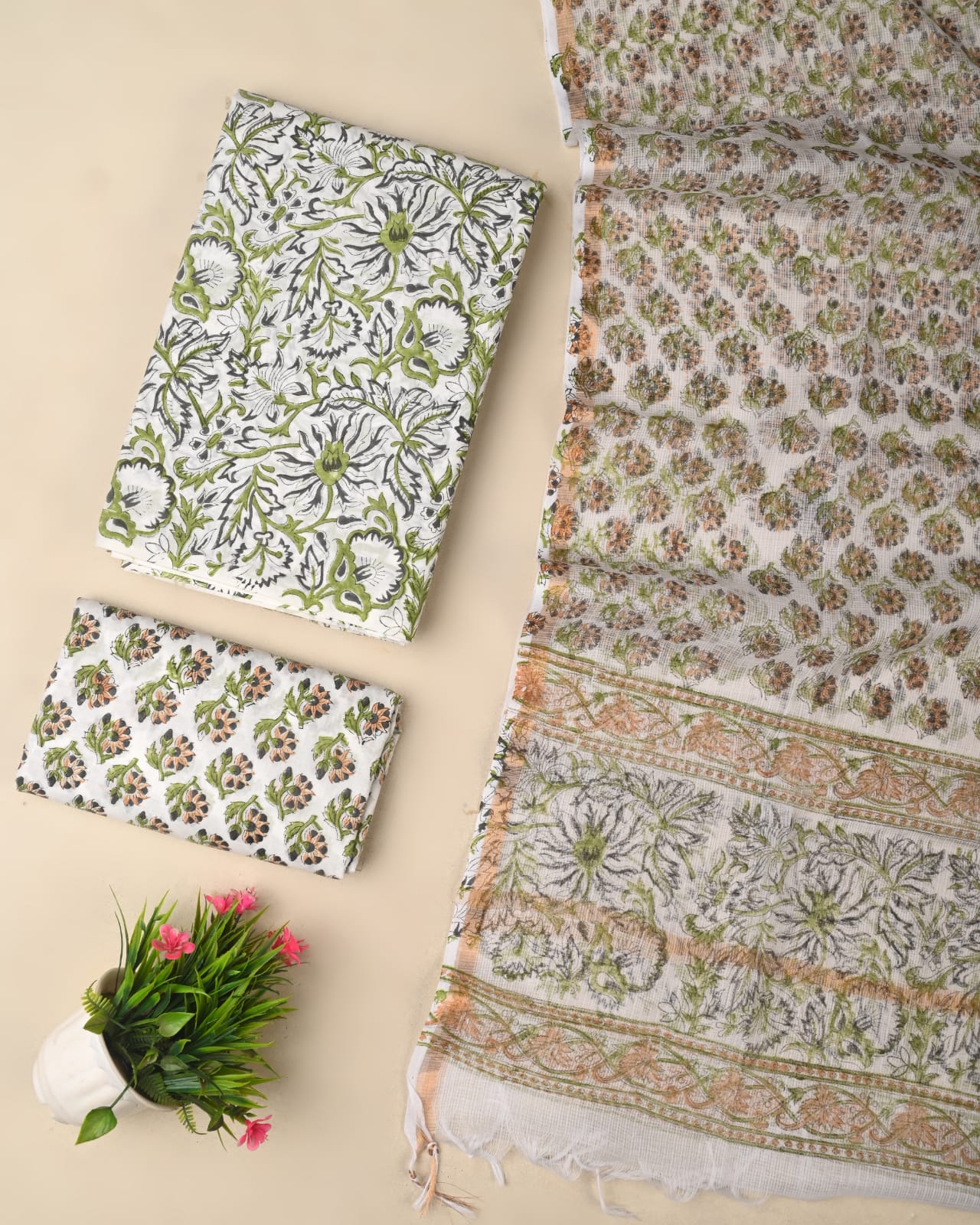 Elegant cotton suit with kota doriya dupatta