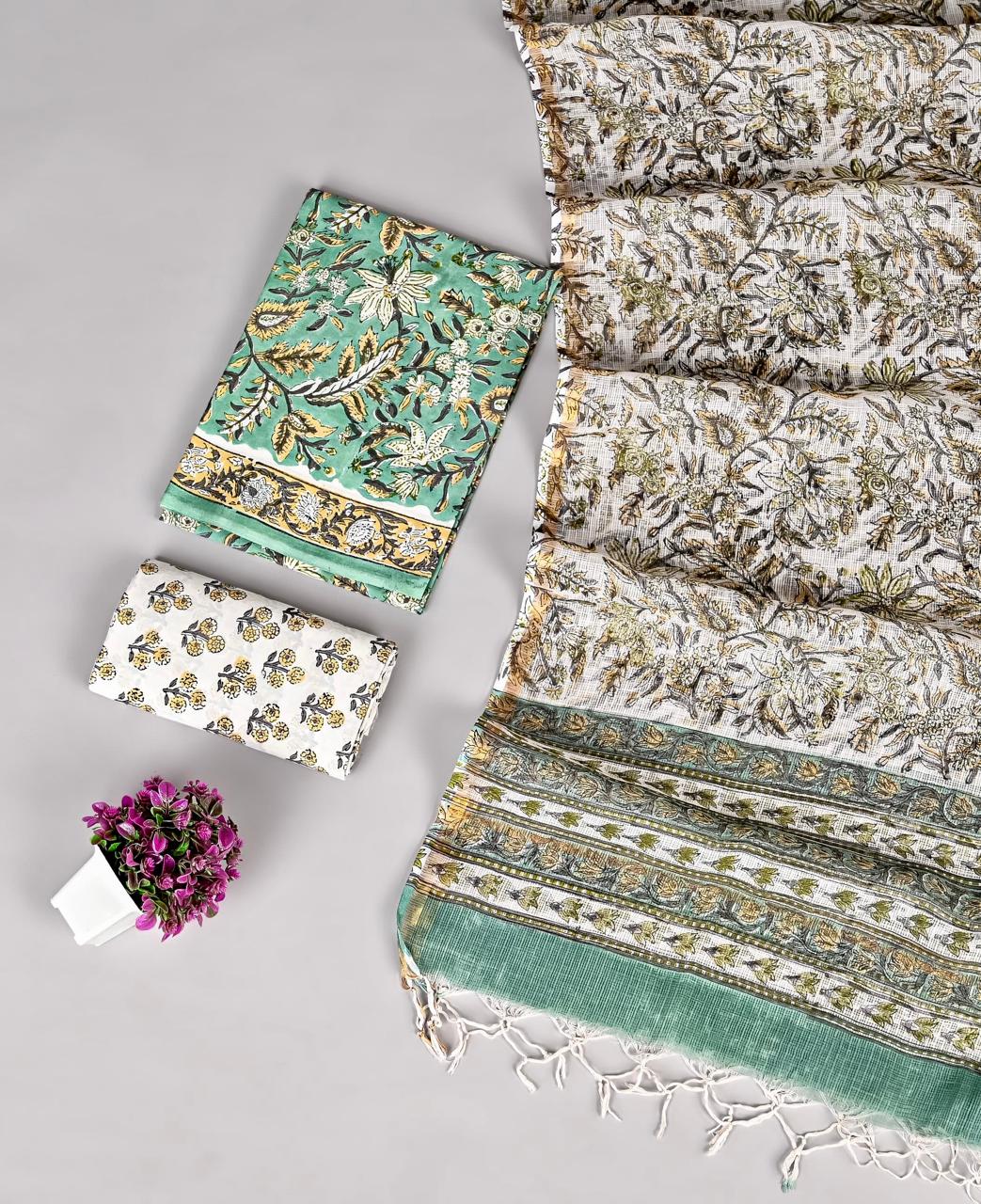 Elegant cotton suit with kota doriya dupatta