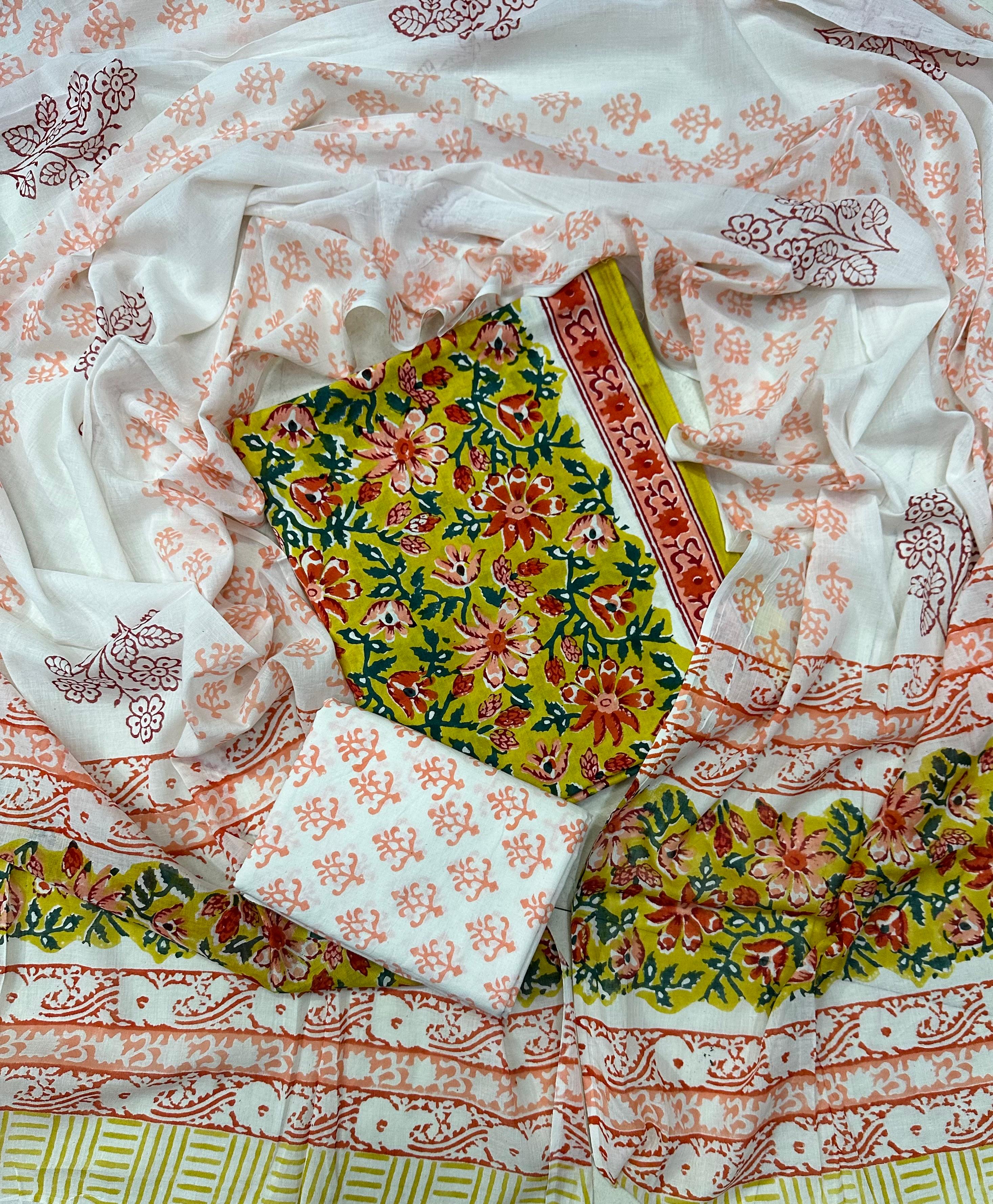 Exclusive Sanganeri Cotton Suit With Cotton Dupatta
