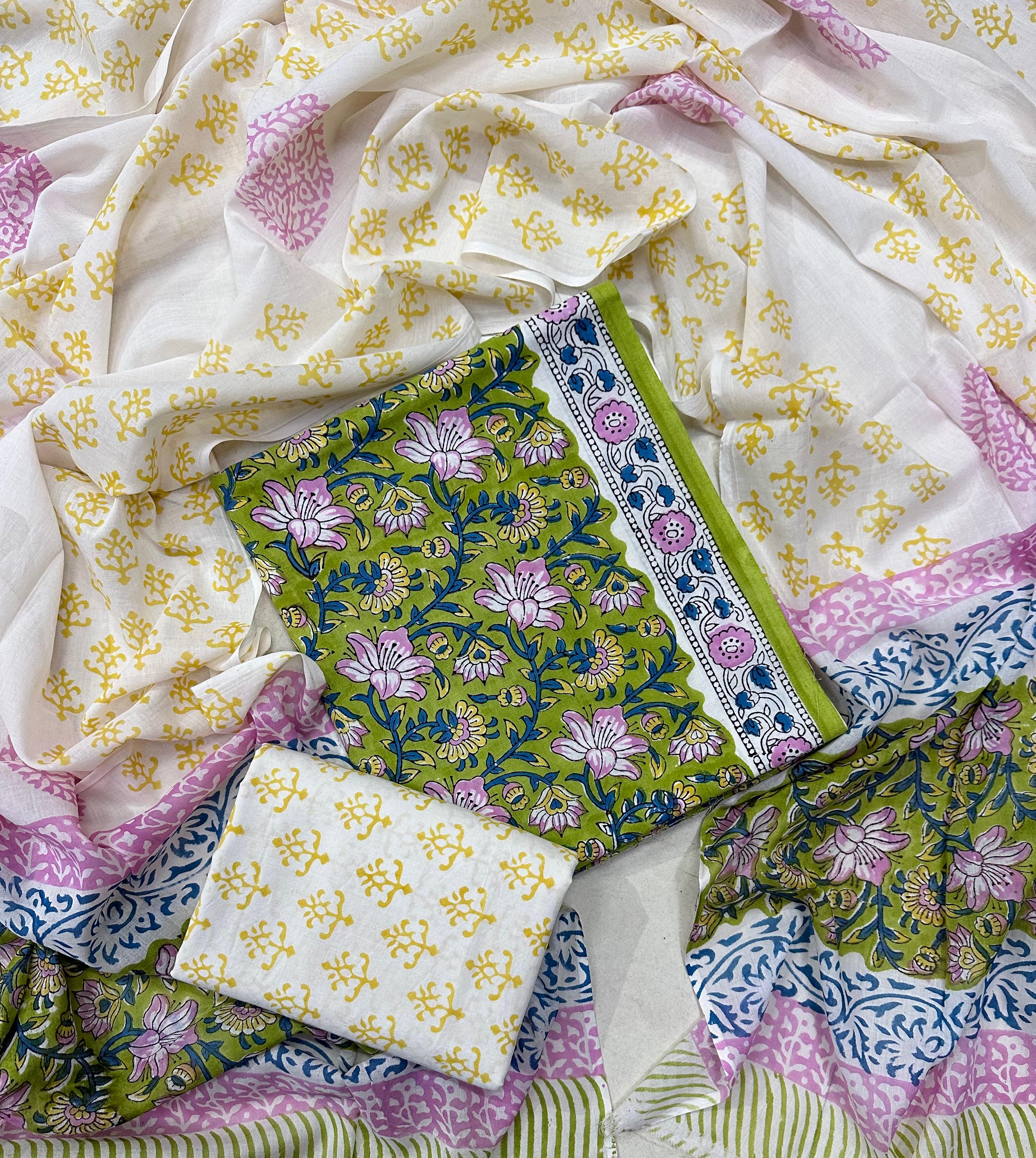 Exclusive Sanganeri Cotton Suit With Cotton Dupatta