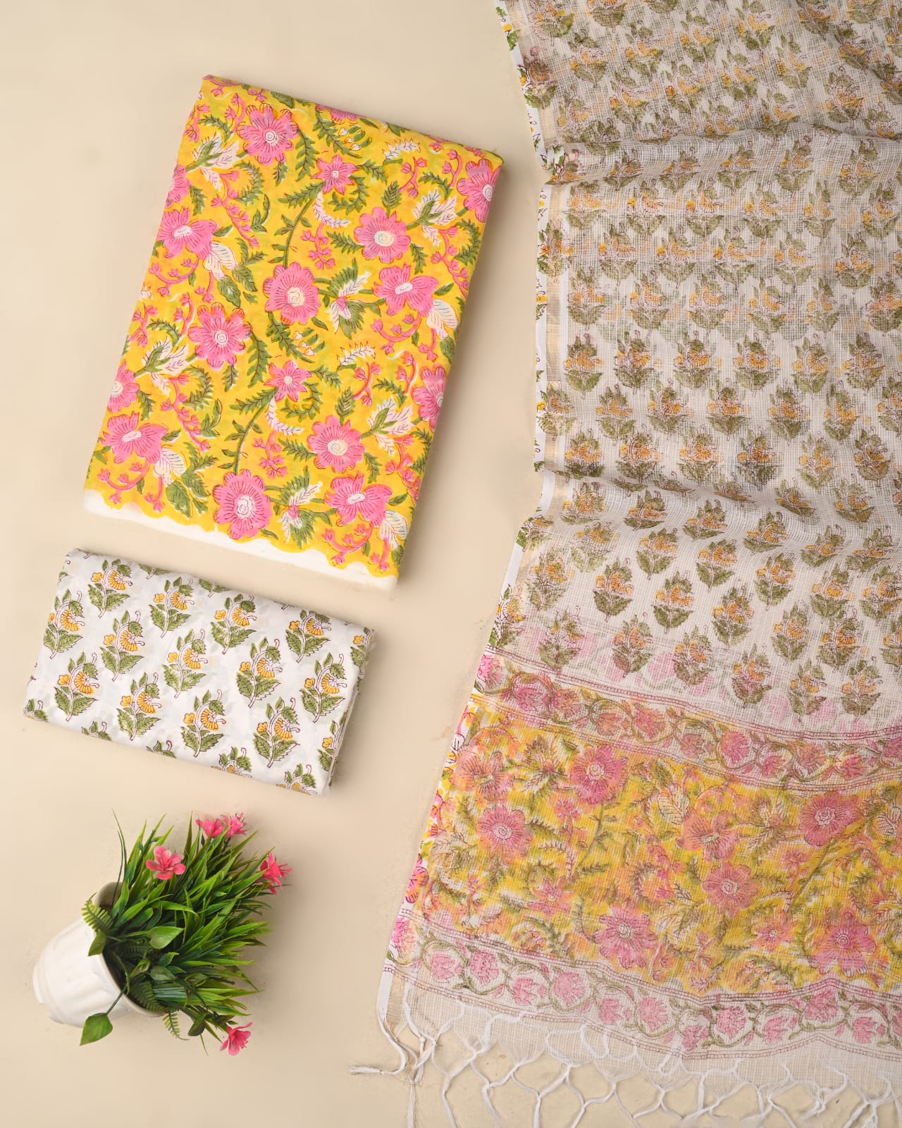 Trending cotton suit with kota doriya dupatta